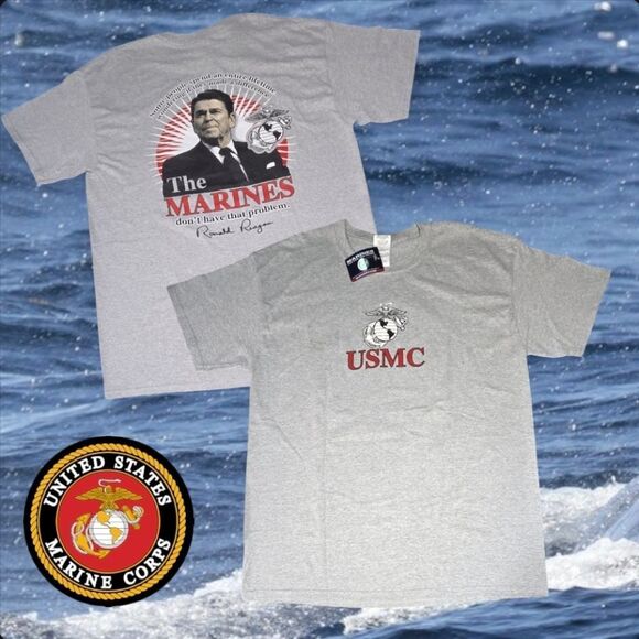 SGT GRIT United States Marine Corps Reagan S/s T-Shirt USMC Heathered Grey L NEW - Picture 1 of 8